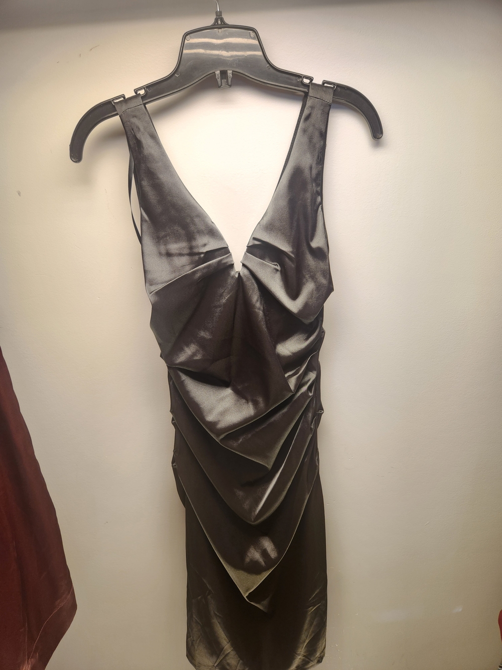 Satin V-Neck Runched Dress - Fall 2017 Line
